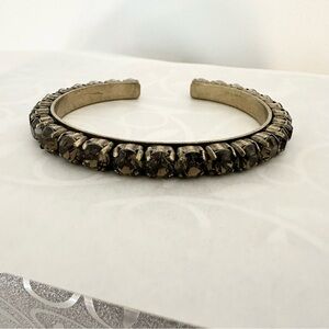 Vintage Signed J.Crew Smoky Crystal Open Cuff Bracelet in Gold-Tone Rhinestone